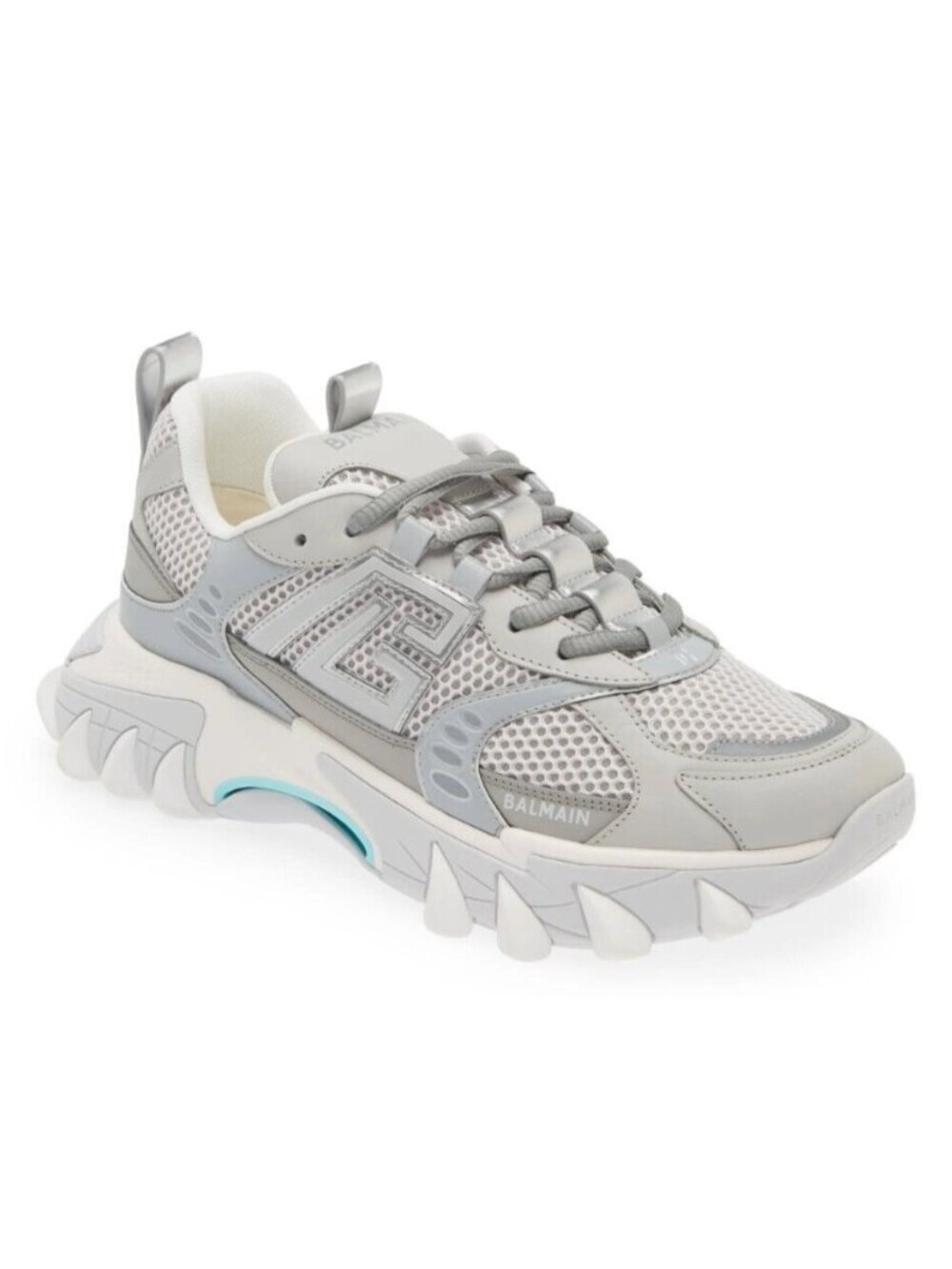 Balmain B-East Men's Low Top Sneaker Shoes Grey Turquoise Size 42 / US 9 - Italy